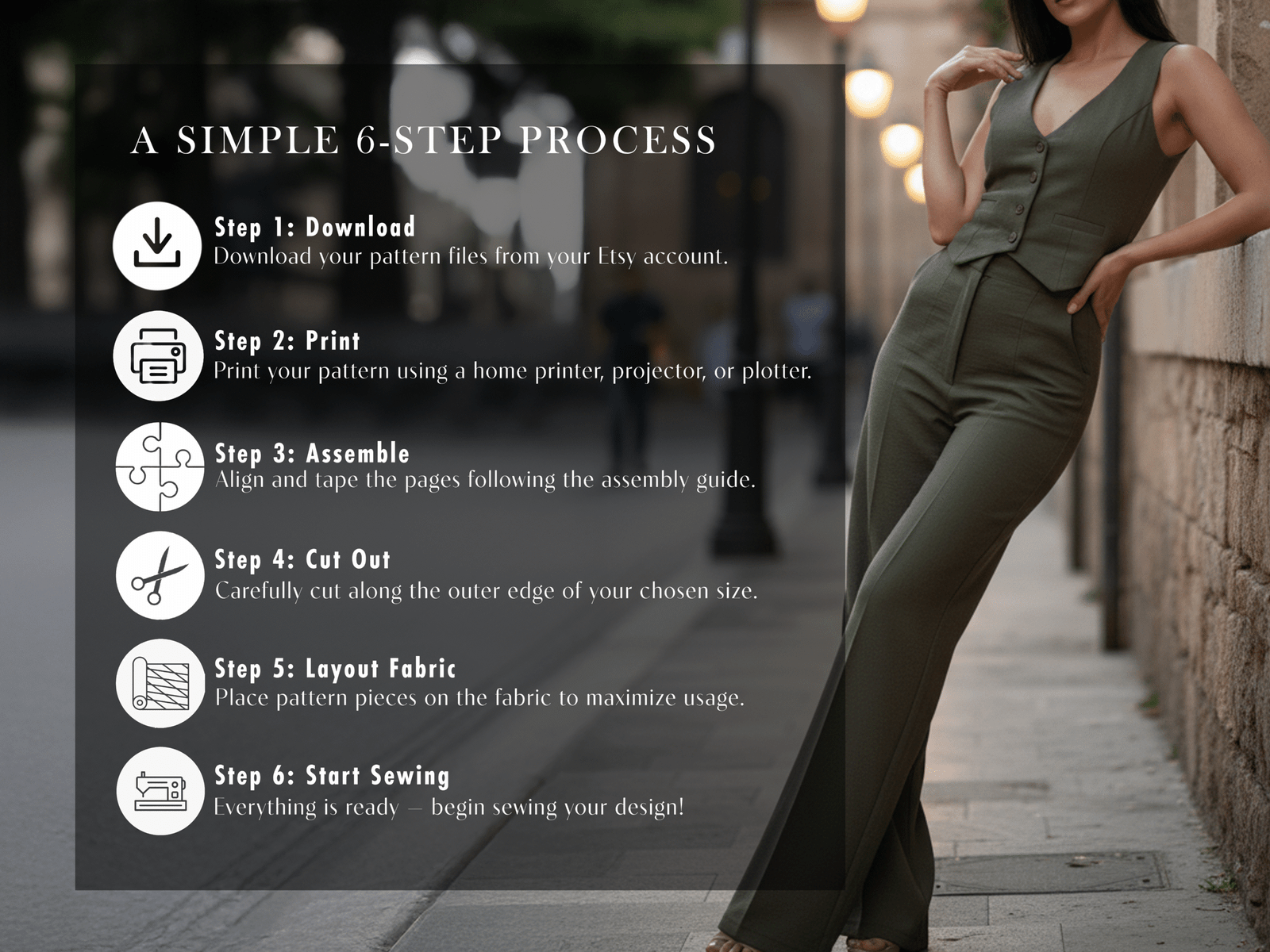 LUNARA PDF Sewing Pattern β Vest & High-Waist Trousers Set (Sizes 0β20, Layered) - Image 4