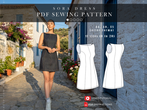 SORA Denim Dress | PDF Sewing Pattern A0 A4 Letter | Sizes 0–20